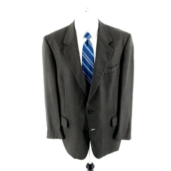 John Weitz Signature Textured Wool 2 Button Sport Coat 42R Green Black Tan Check - Picture 3 of 11